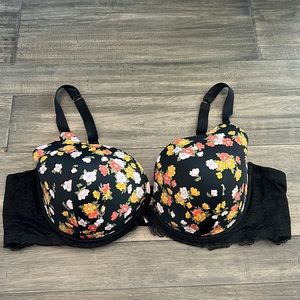 City Chic‎ Hips & Curved Body Underwire Bra Black Floral Lace Size 48D